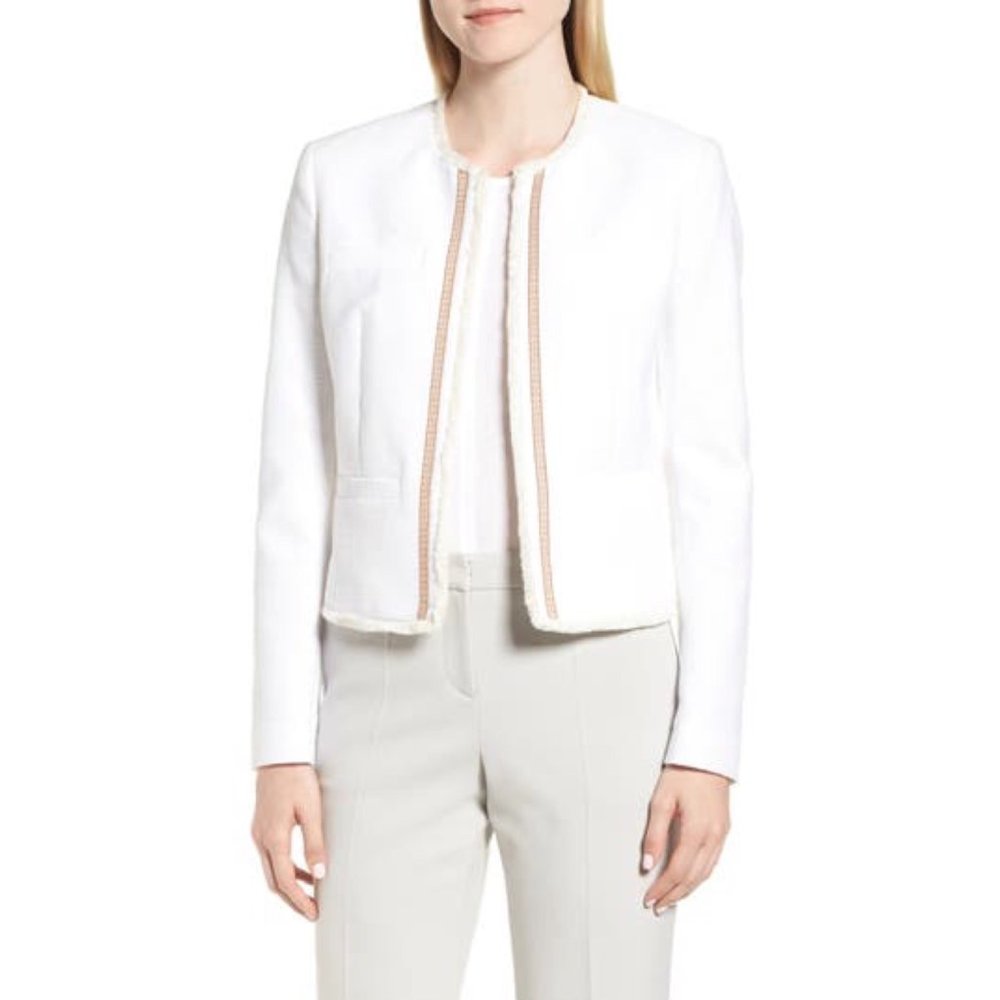 NWT Hugo Boss Karava Tweed Open Jacket Blazer Vanilla White 2